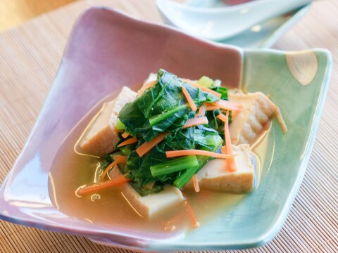 厚揚げ、小松菜、にんじんの煮びたし【和食・副菜】